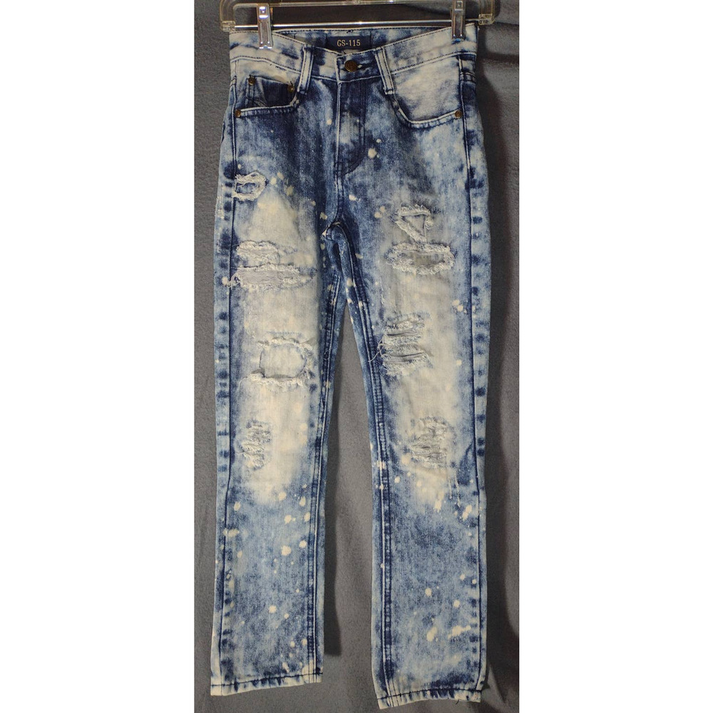 GS-115 BOYS DISTRESSED SPLATTER ACID WASH BLUE JEANS SIZE 10